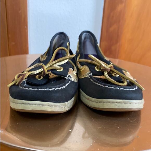Sperry Black and Gold Boat Shoes Leather Laces - Picture 12 of 13